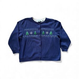 Vintage Extra Shenanigans Women’s 1X Christmas Tree Snowflake  Cardigan USA